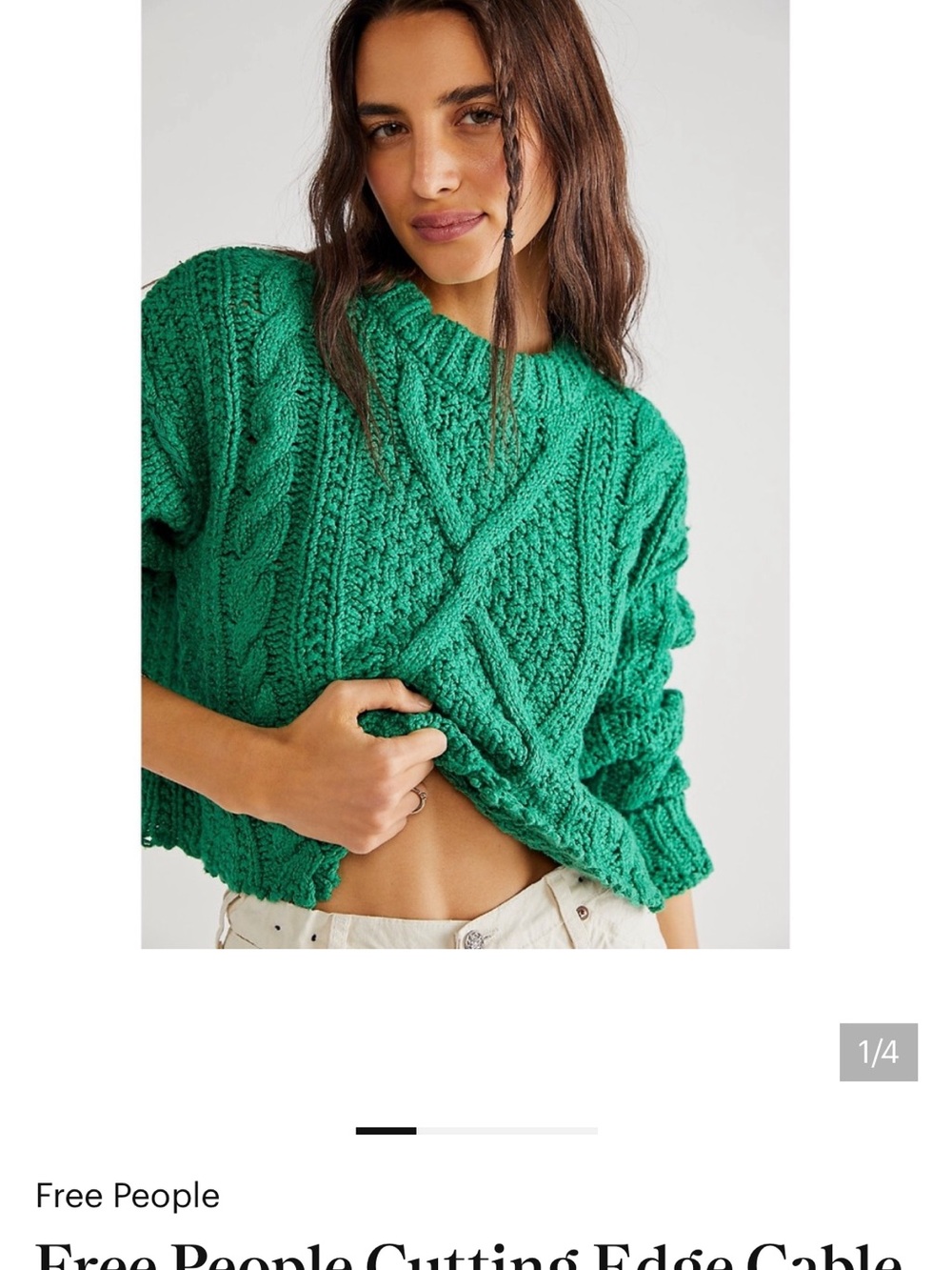 Free People Cutting Edge Cable Knit Sweater, cropped, raw hem look size M